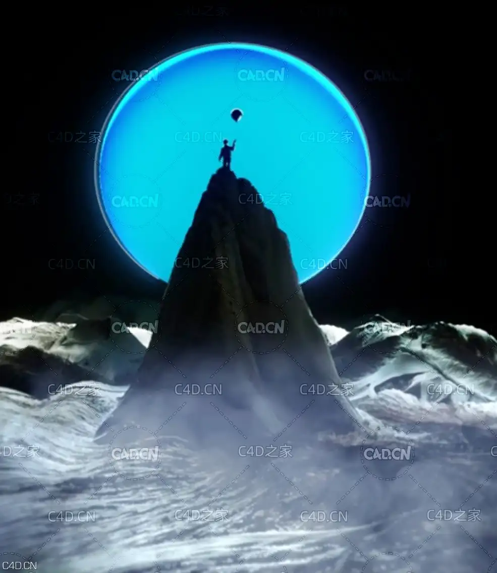 C4D使用octane渲染科幻山峰月球场景教程