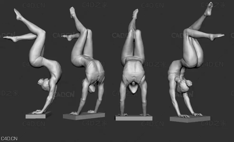 女性健美 倒立的人体 瑜伽 体操姿势C4D模型 - C4D之家 - w2.jpg