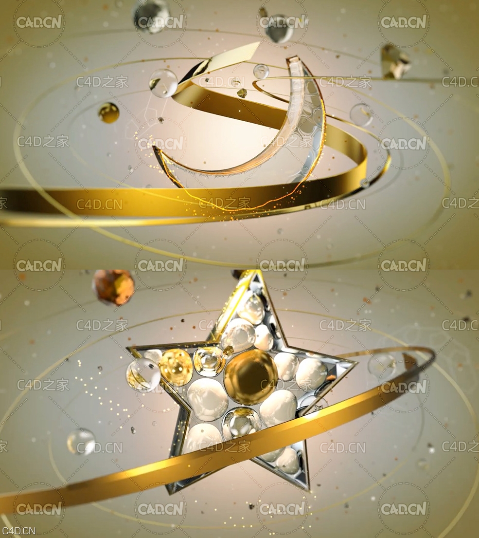 C4D制作金色星星月亮频道包装宣传片教程