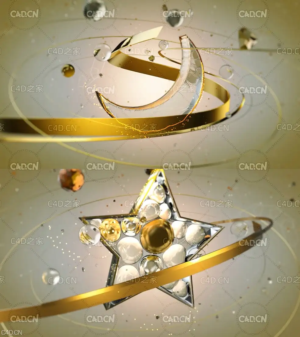 C4D制作金色星星月亮频道包装宣传片教程
