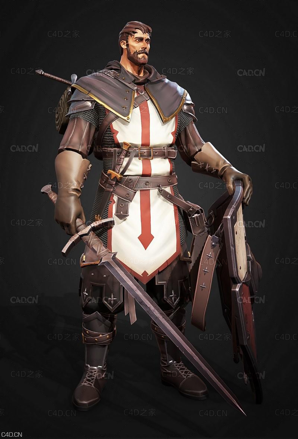 手拿长剑盾牌的中世纪骑士 Knight