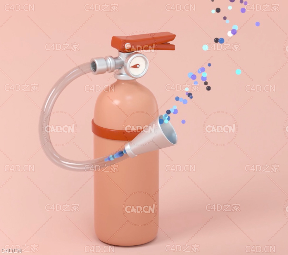 C4D卡通灭火器动画教程 Fire Extinguisher Modelling & Animation with dynamics
