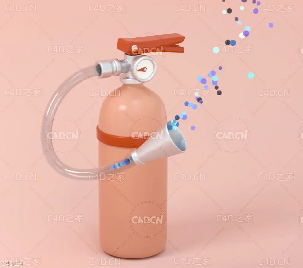 C4D卡通灭火器动画教程 Fire Extinguisher Modelling & Animation with dynamics
