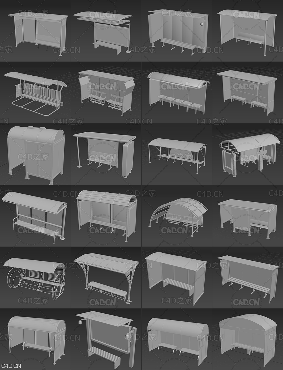 24个公交候车亭广告 公交站牌广告 公交站广告3D模型 Bus Stops