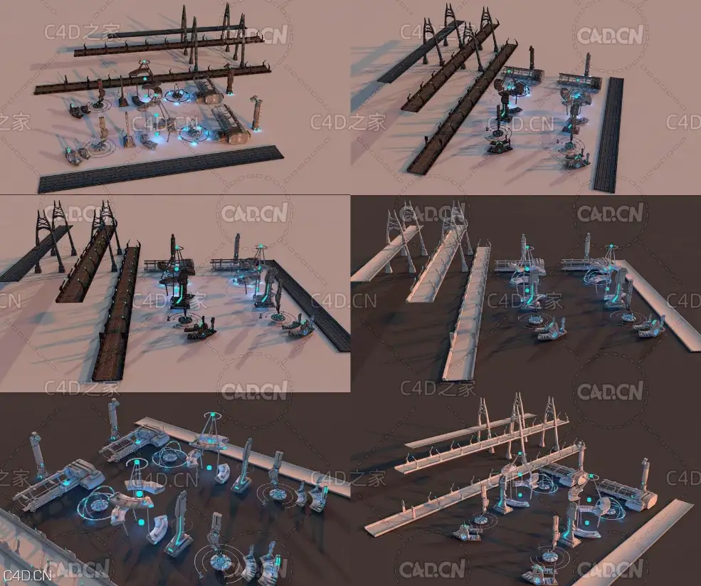 低面科幻城市建筑C4D模型 Sici-fi CITY Package