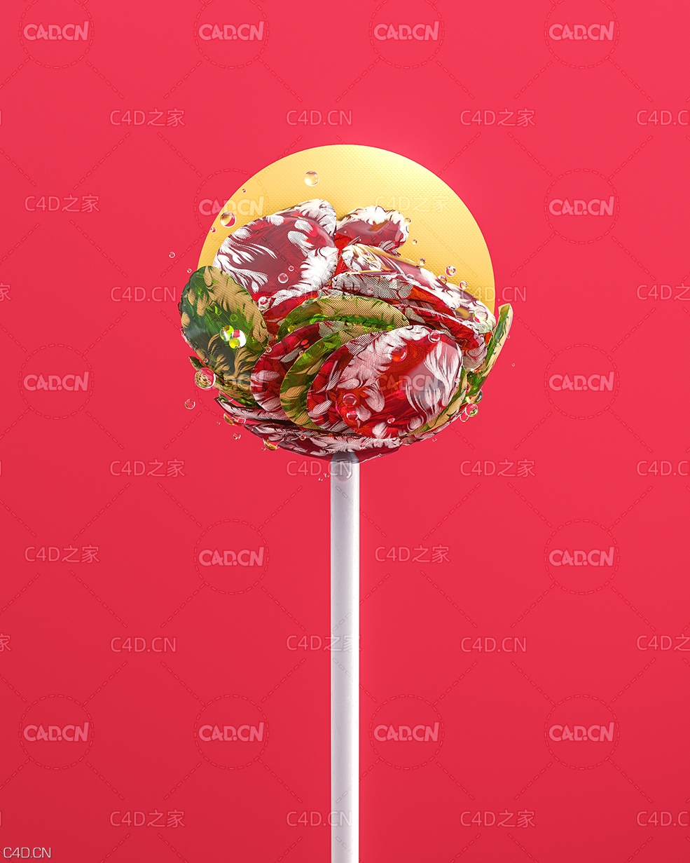 C4D Redshift工程：布料圆球创意棒棒糖红移C4D工程