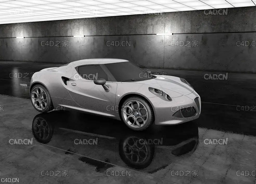 灰色汽车 跑车C4D模型 silver sports car default renderer Decors & 3D Models