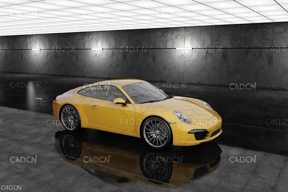 黄色汽车 跑车C4D模型 yellow coupe standard renderer Decors & 3D Models