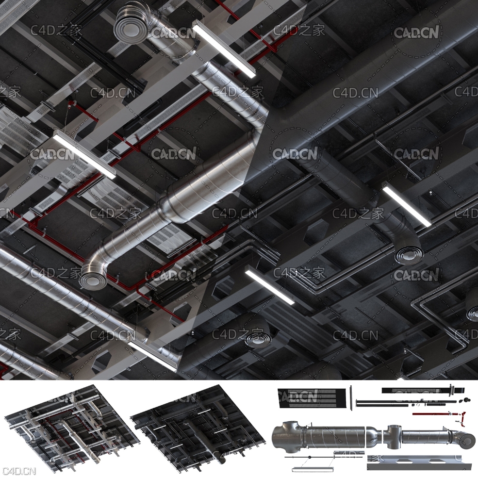 室内屋顶管道吊装结构 Installation Pack - C4D之家 - 001.jpg