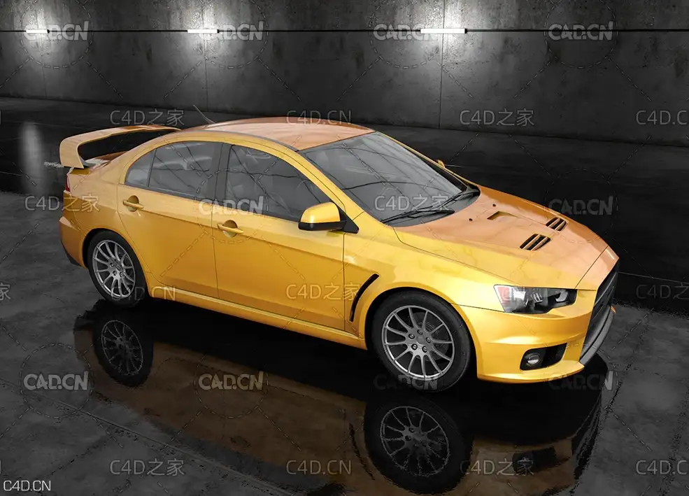 黄色汽车 跑车C4D模型 yellow small racing default renderer Decors & 3D Models