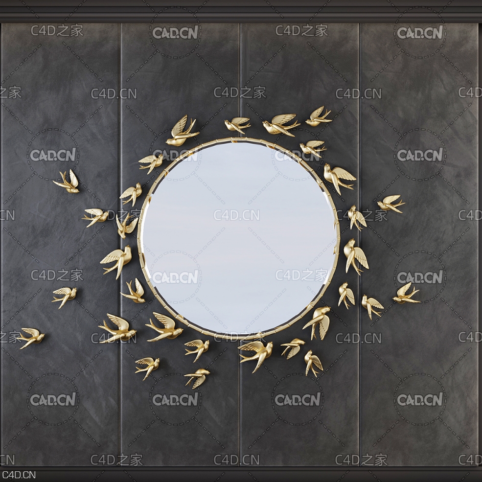 燕子圆形装饰 飞燕玄关装饰图案 Decorative Panel - C4D之家 - 1.jpg