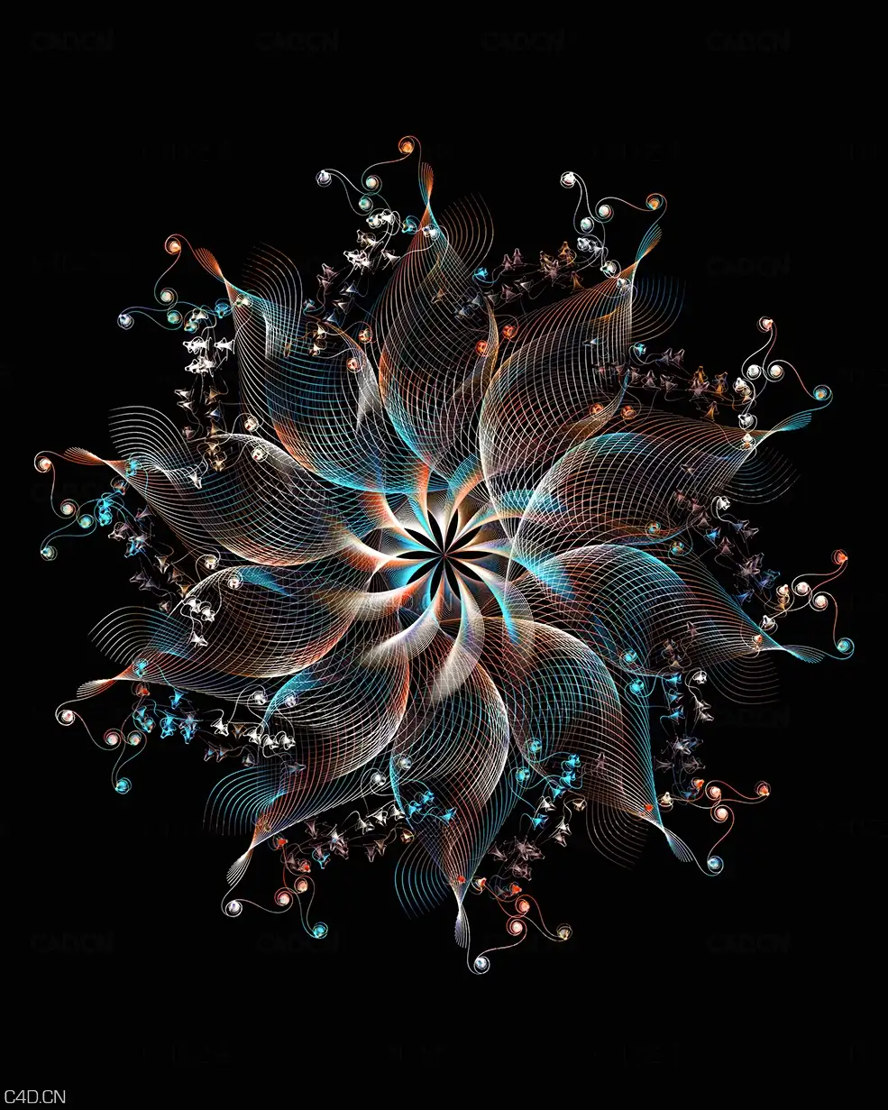 C4D Redshift工程：色彩斑斓的样条花图案工程 Pines