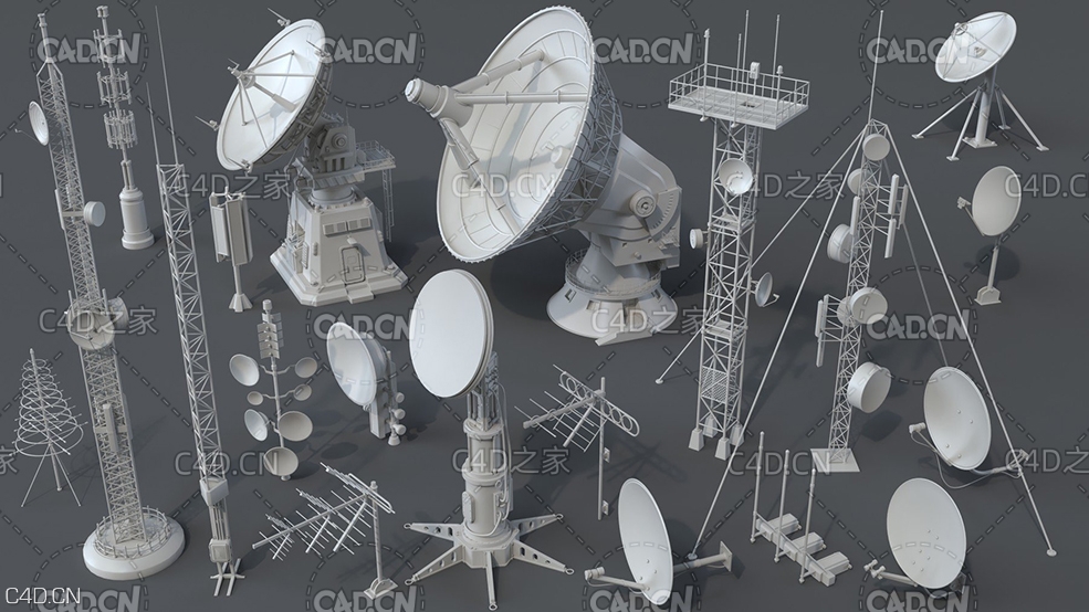 20个现代雷达 信号塔3D模型 Antennas Part 1 and 2 – 40 pieces by Armen Manukyan