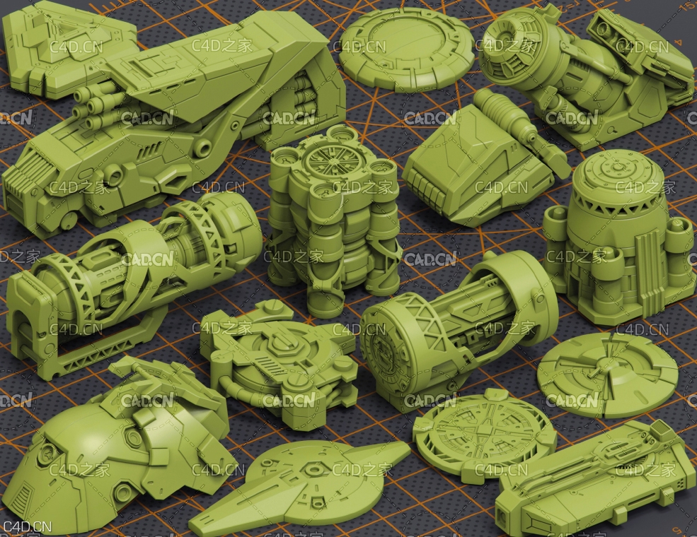 320个科技军事武器部件零件3D模型 Mega Pack KITBASH 320 DETAILS by Oleg Ushenok