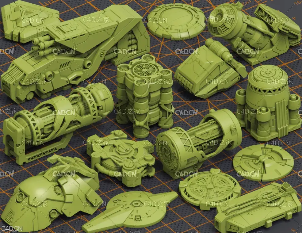 320个科技军事武器部件零件3D模型 Mega Pack KITBASH 320 DETAILS by Oleg Ushenok - C4D之家 - Cover_02.jpg