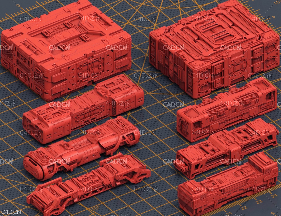 8个军事硬面部件3D模型 Mech Warrior Hard Surface Kitbash 5 of 20 by Oleg Ushenok