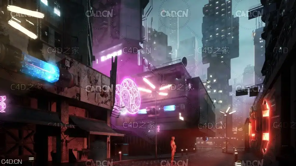 科幻未来赛博朋克风格建筑楼房3D模型 Kitbash3D – Mini Kit Cyberpunk