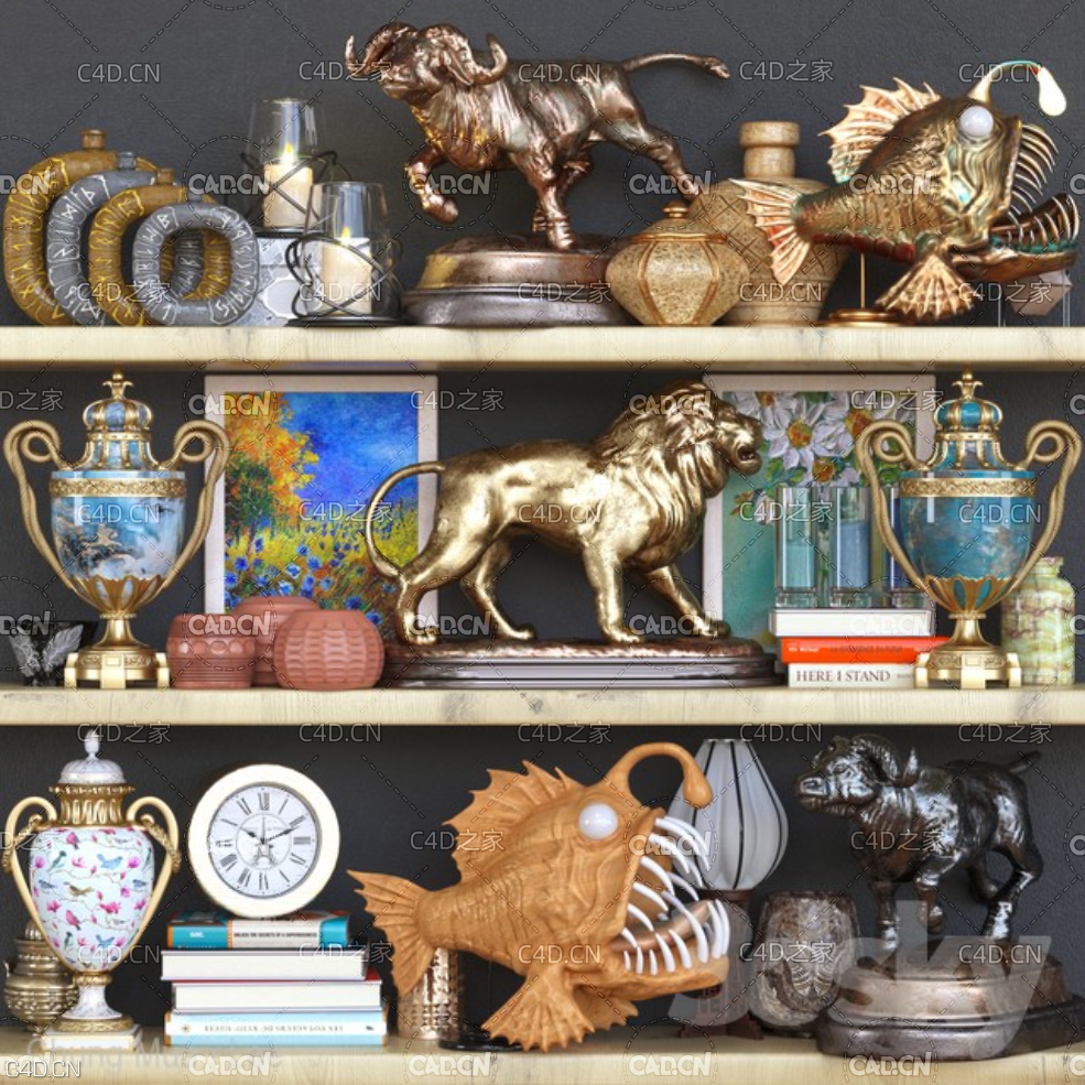 室内工艺品摆件：牛雕塑 奖杯 狮子雕塑 陶瓷 花瓶 FigureDecor 40