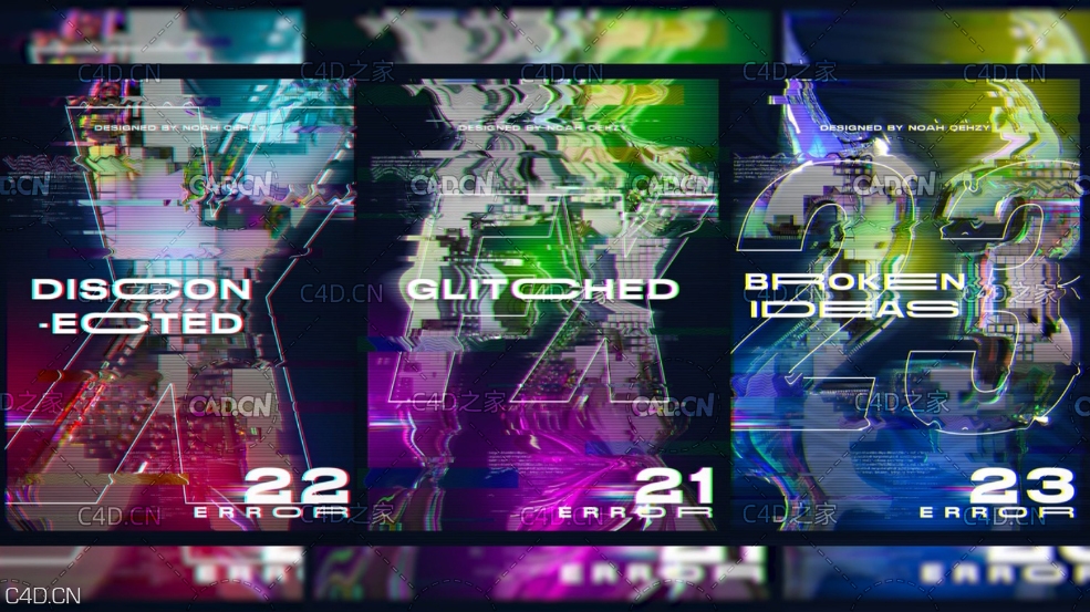 C4D+PS制作错位故障码3D海报教程Create Futuristic Glitched 3D Posters