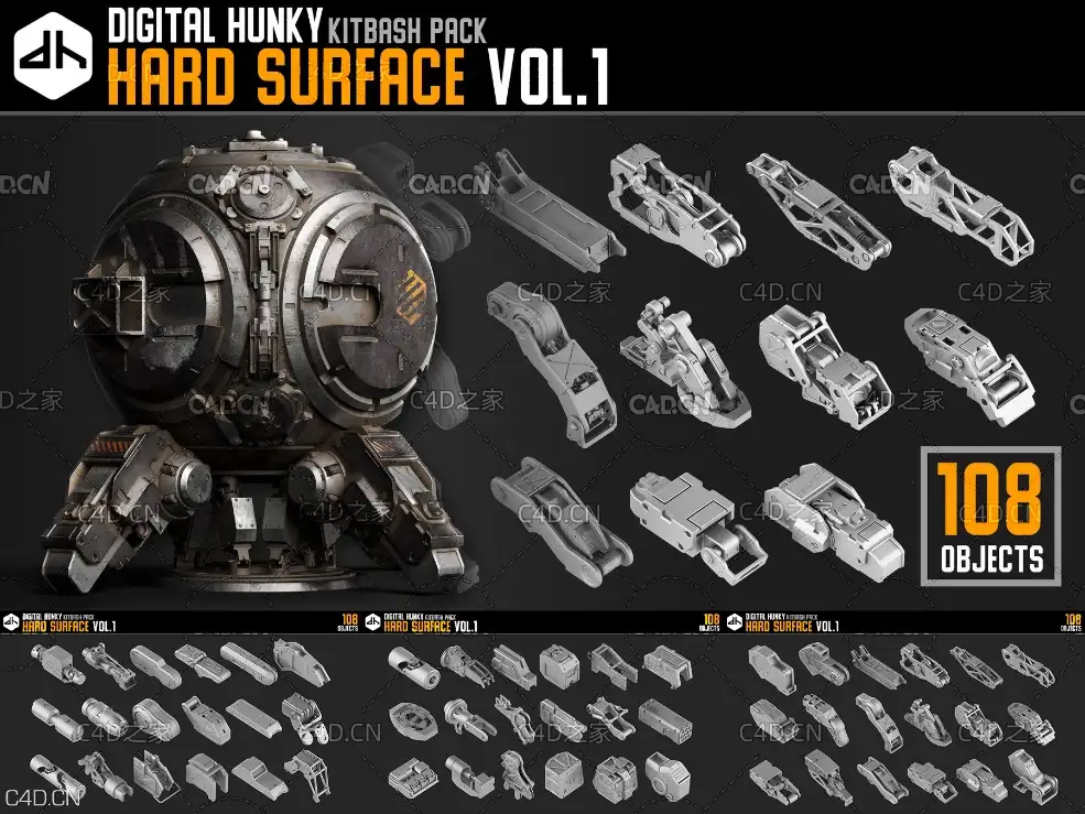 硬面机甲模型 科幻机械3D模型合集 Hard Surface Kitbash Vol 1 by Oleg Ushenok