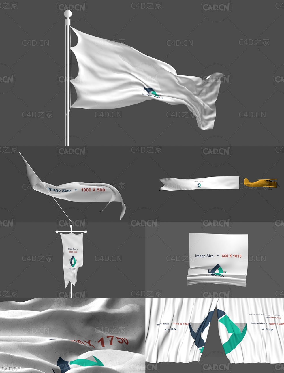 40个旗帜动画C4D模型 282个GJ国旗贴图素材 3D Flag