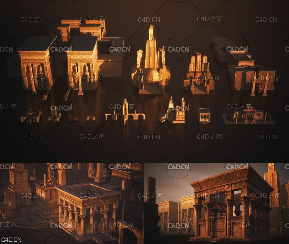 古代文明建筑 中东建筑 庙宇神坛寺庙建筑 KitBash3D - Mini Kit - Ancients