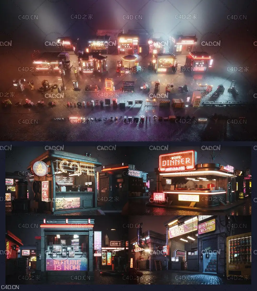 老城区街道边售货亭 商店门面 食品店 店铺模型 KitBash3d - Props - Cyber Streets - C4D之家 - 未标题-1.jpg