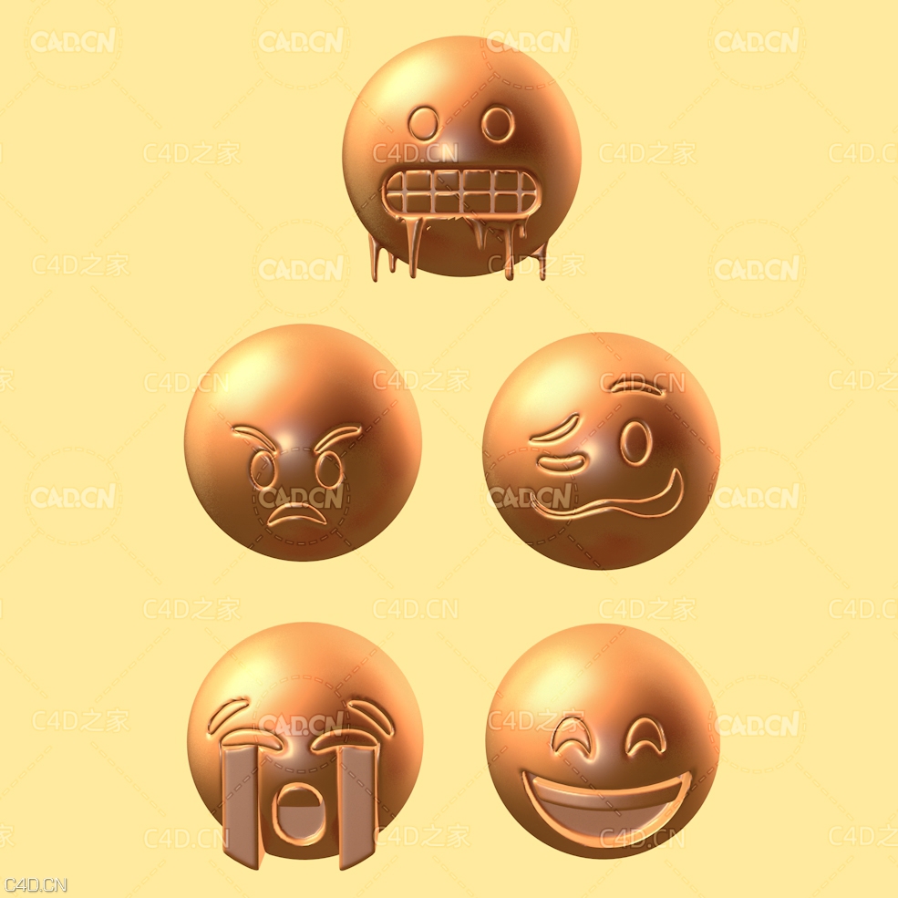 5个QQ表情 Emoji表情3D模型 流泪表情 快乐表情 愤怒表情 无奈表情 色表情 喜欢表情