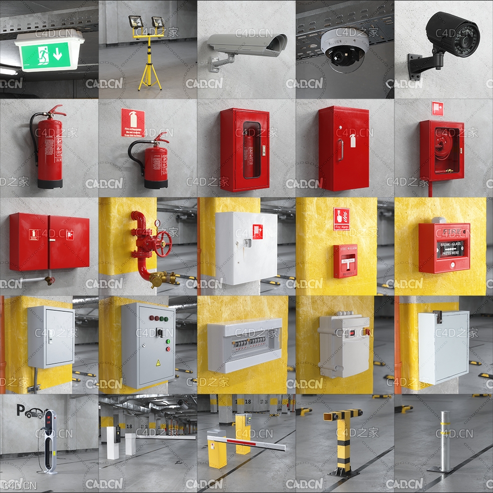 66个地下库灯消防栓电箱警报器摄像头管道3D模型 Evermotion – Archmodels Vol.218