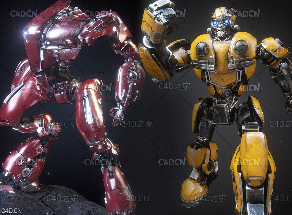 C4D变形金刚大黄蜂渲染中文教程(包含大黄蜂和红色战损机器源文件)