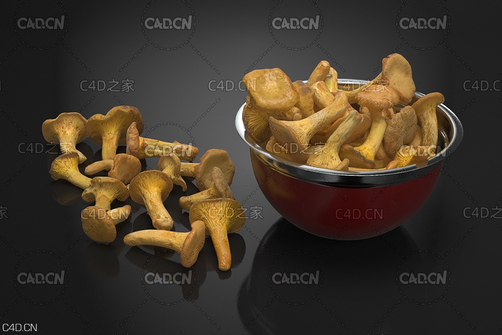 一盘食用蘑菇C4D模型 Mushroom