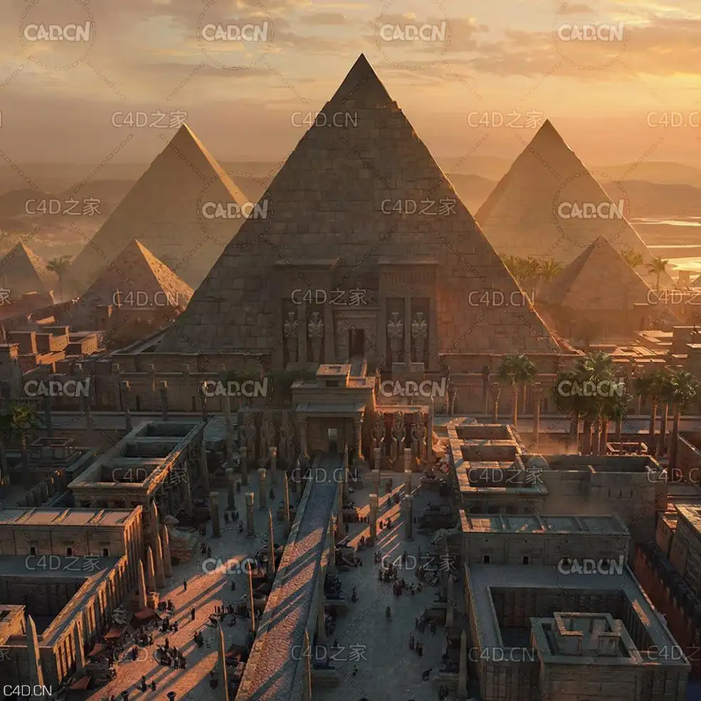 埃及金字塔 埃及法老墓建筑群3D模型 Kitbash3D-Egypt