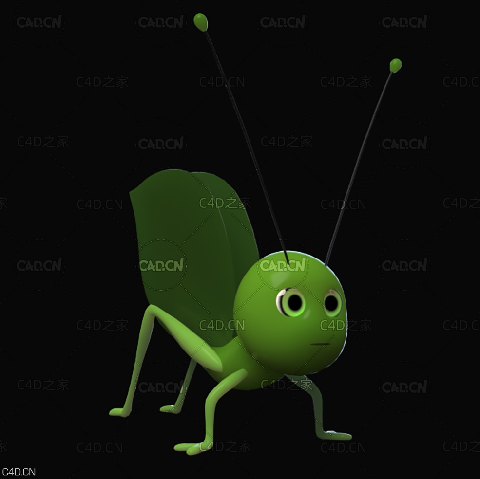 卡通绿叶虫角色模型 leaf insect - C4D之家 - leafInsect_1.jpg