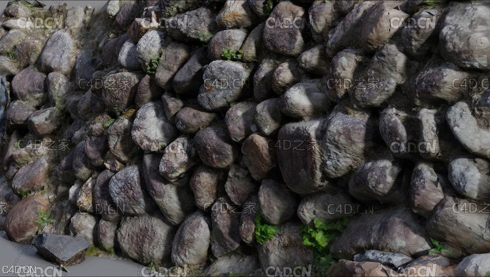 鹅卵石墙立体3d扫描模型 cobble wall
