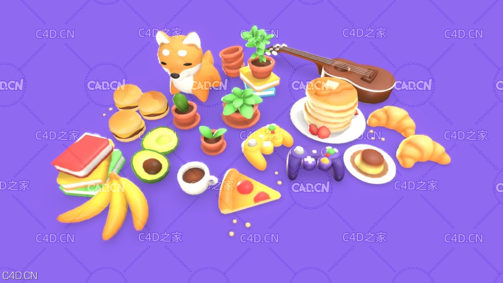 低多面卡通生活用品模型 Living Room Pack - C4D之家 - thumbnail.jpg