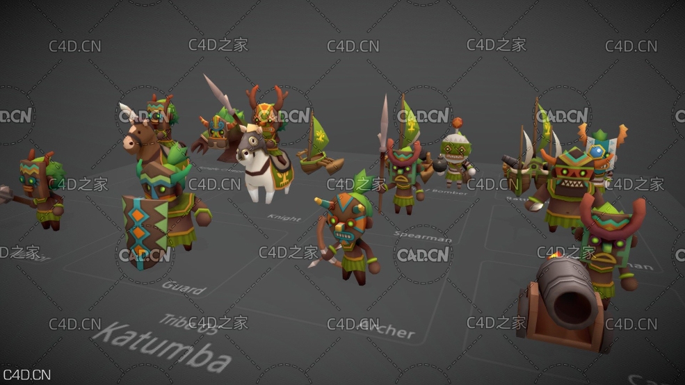 低面多边形原始部落野人小角色 卡塔巴部落游戏人物模型 Katumba Tribe - C4D之家 - thumbnail.jpg