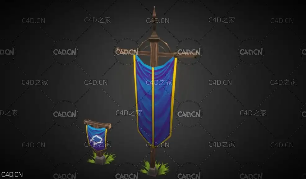低多面游戏道具旗帜 Flags - C4D之家 - thumbnail.jpg