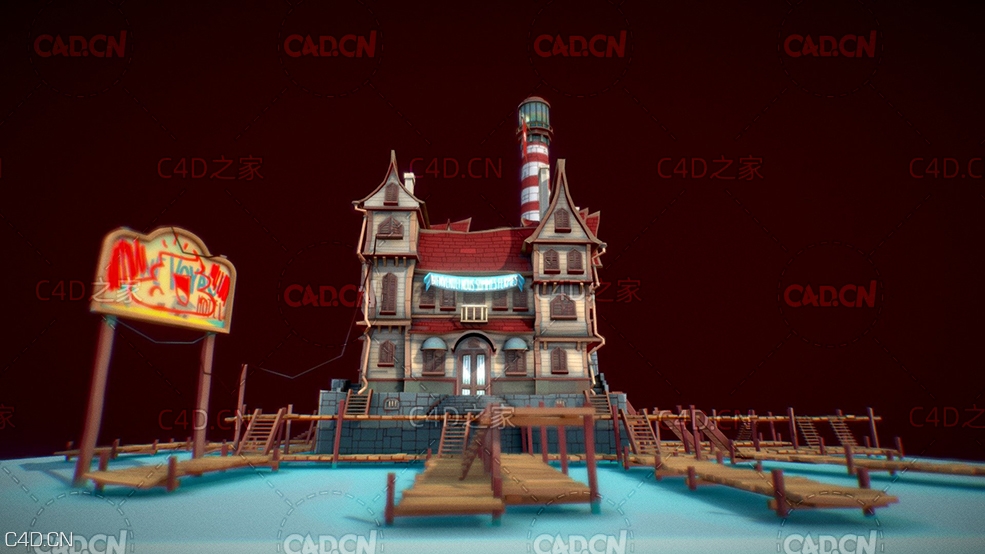 海上旅馆卡通房子 Hotel - C4D之家 - thumbnail.jpg