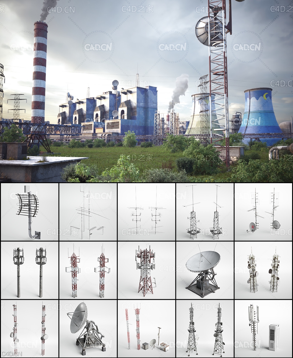 37个工业设备模型(天线电线杆加油站卫星石油开采)Evermotion – Archmodels Vol.227