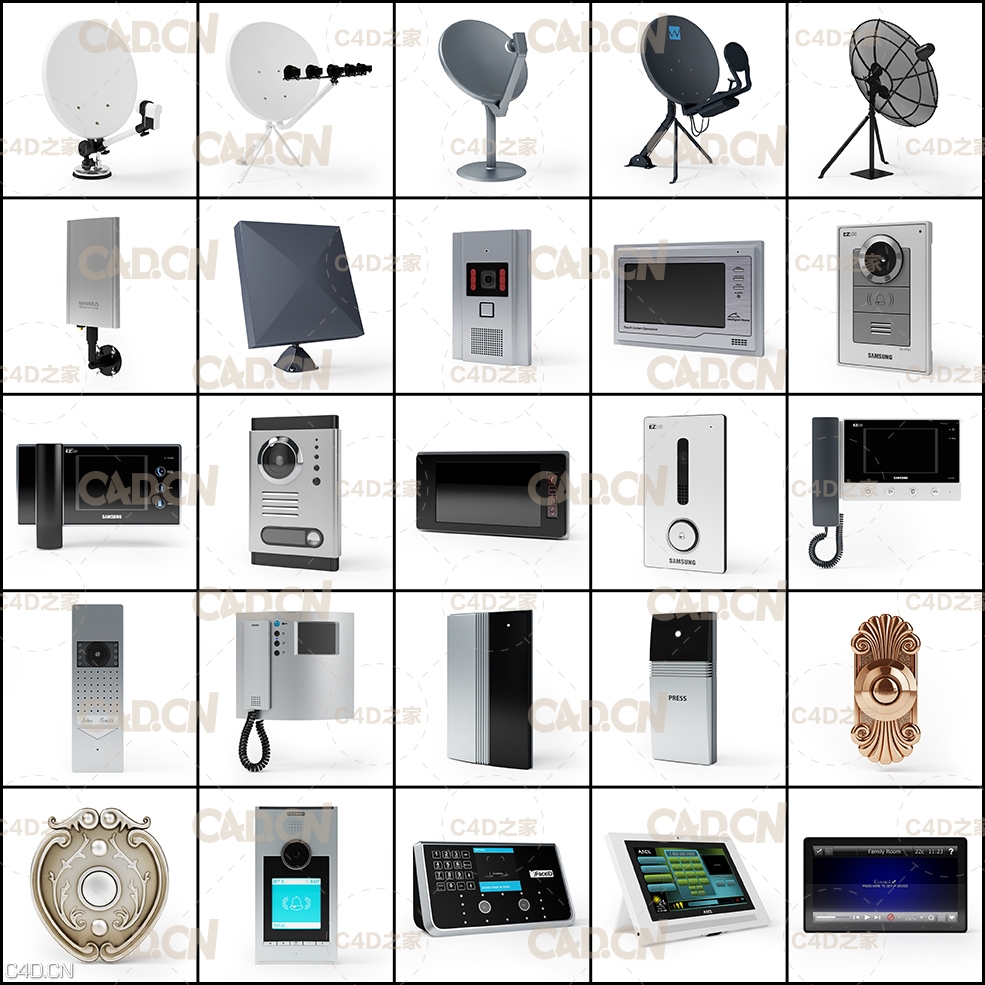 94个家庭安全设备3d模型（门禁门锁卫星锅监控摄像头窗户遮阳棚）Archmodels Vol.95