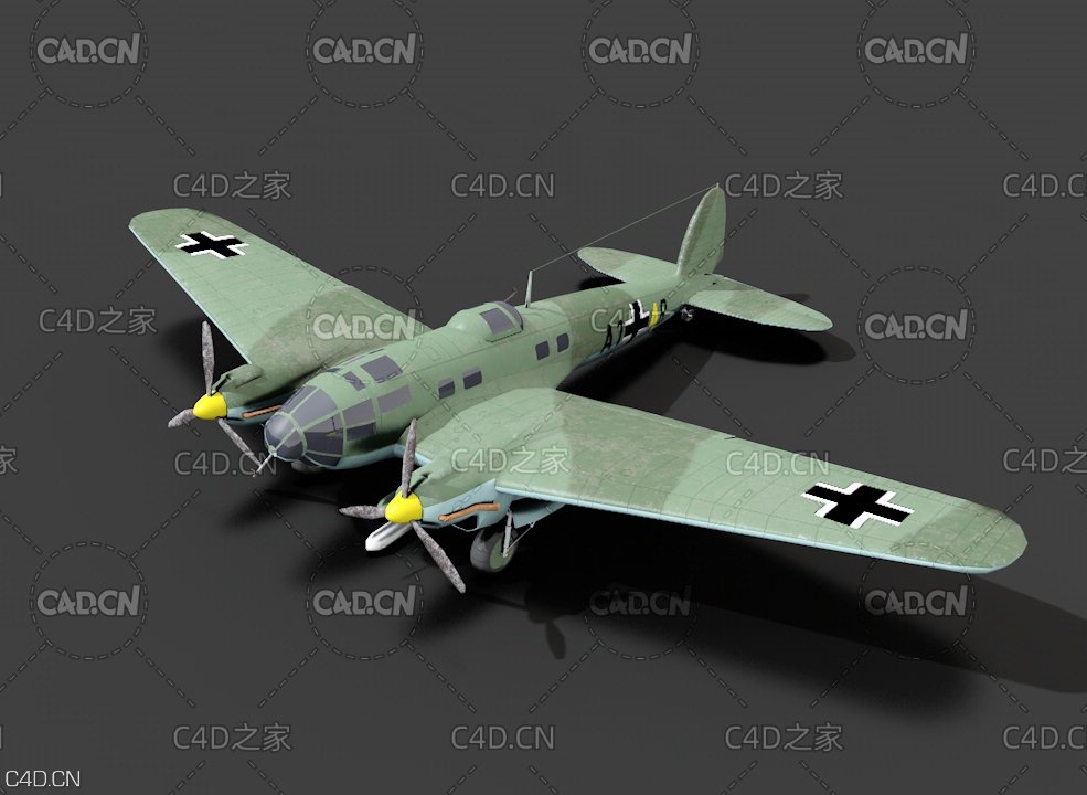 德国二战主力轰炸机 Plane Heinkel 111 - C4D之家 - C4D.jpg