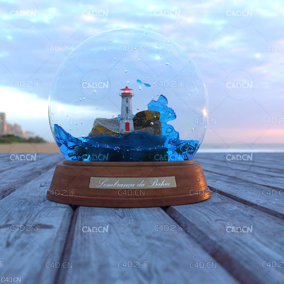 玻璃穹顶之下海上灯塔雪球仪礼品 Cinema 4D 3D Model Lighthouse Snowglobe - C4D之家 - Free-Cinema-4D-3D-Model-Redshift-Lighthouse-Snowglobe.jpg