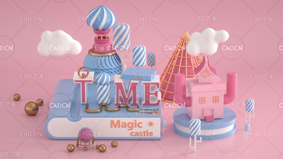 魔法书上的魔法城堡卡通场景C4D OCTANE工程