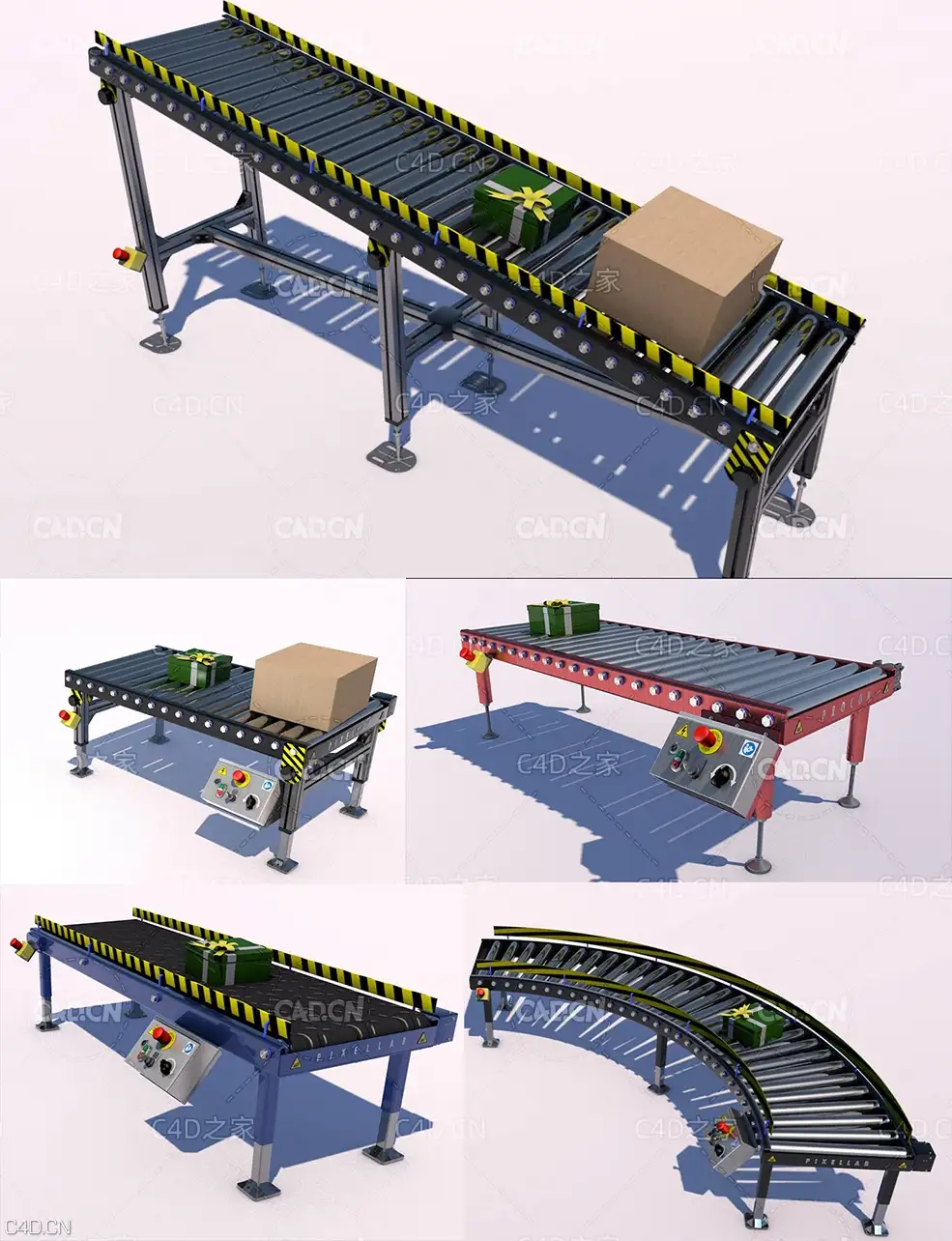 C4D传送带输送带预设 Cinema 4D Xpresso Rig_ Conveyor Belt Systems