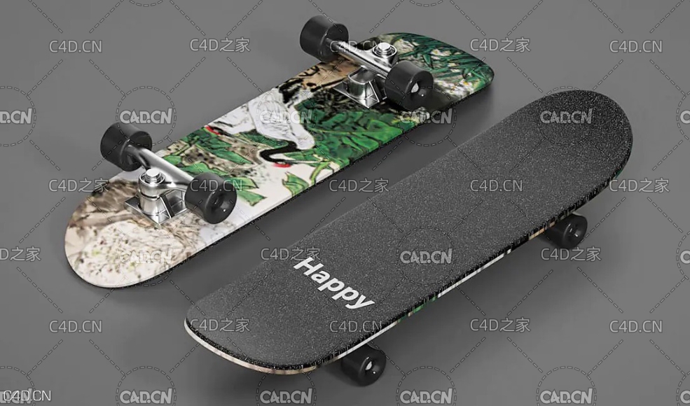 滑板3D模型 skateboard 速降板 小鱼板 街式滑板 - C4D之家 - 2.jpg
