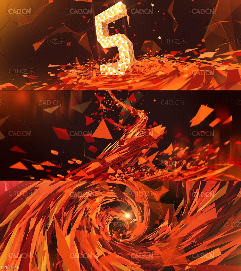 C4D RS多边形螺旋倒J时场景分镜静帧工程（无贴图版）