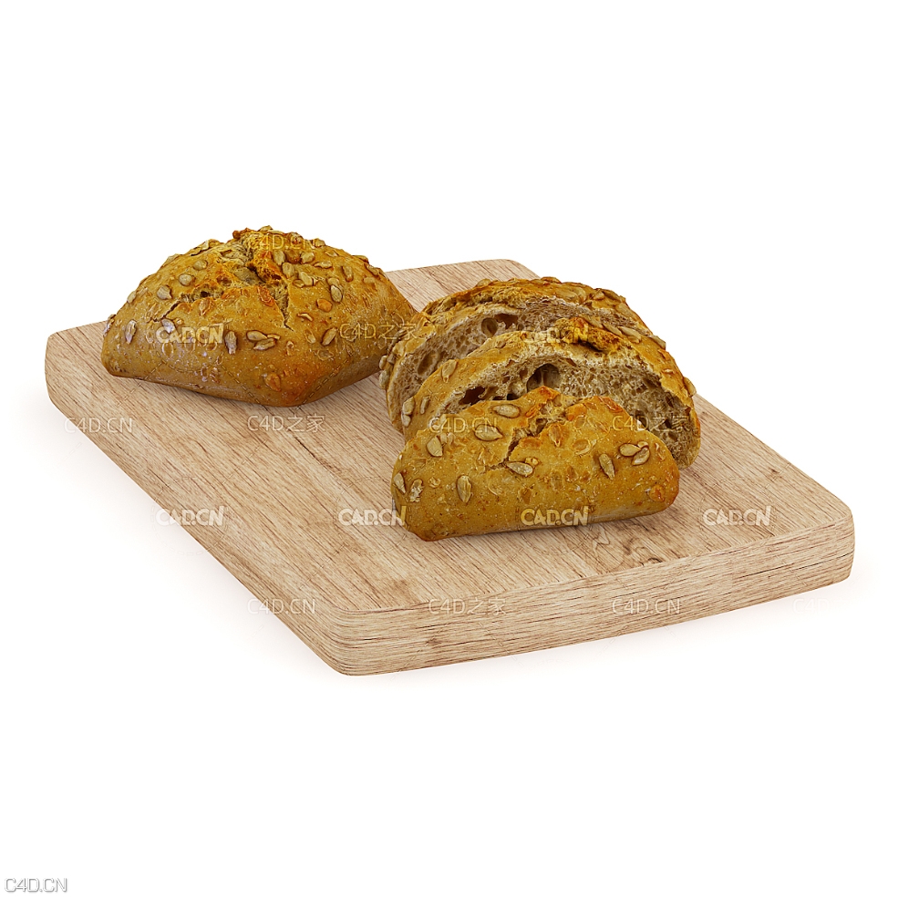实木菜板上的面包 Dark buns in wooden board - C4D之家 - cgaxis_models_71_04.jpg