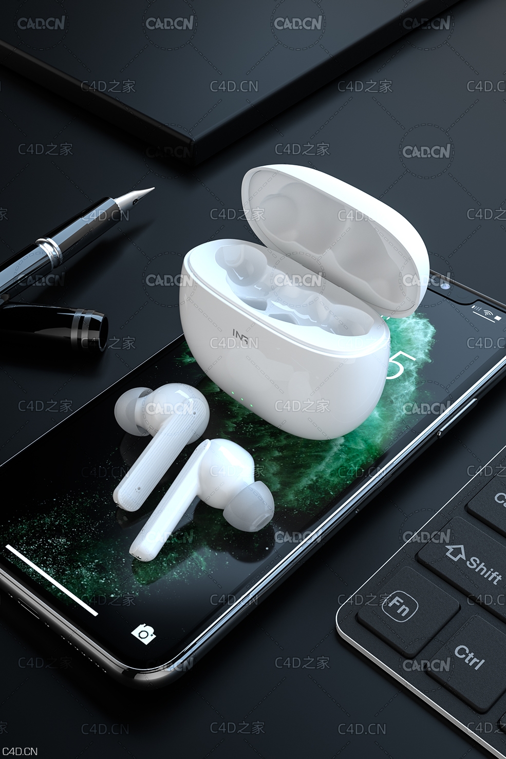C4D OCTANE手机无线耳机产品渲染模型工程 - C4D之家 - 手机场景A1.jpg