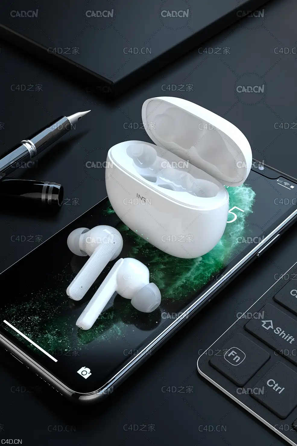 C4D OCTANE手机无线耳机产品渲染模型工程 - C4D之家 - 手机场景A1.jpg
