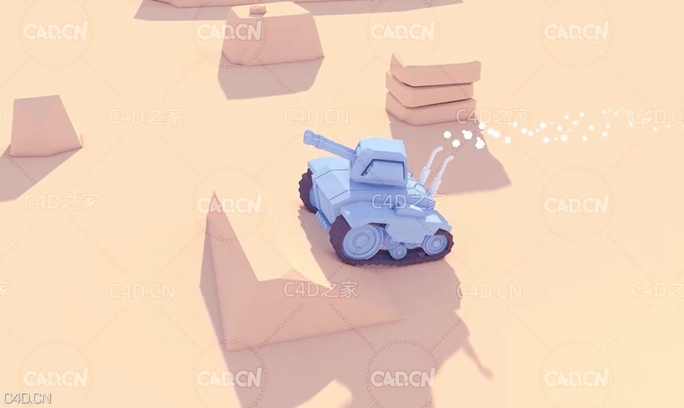C4D制作一个行进中的小坦克动画中文教程（包含CV-Dynamic Connector中文汉化版）